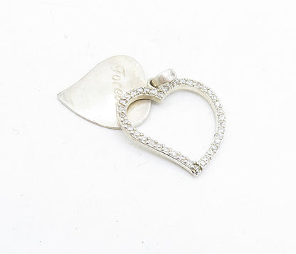 925 Sterling Silver  Vintage Topaz Forever Lifetime Love Heart Pendant  PT3957