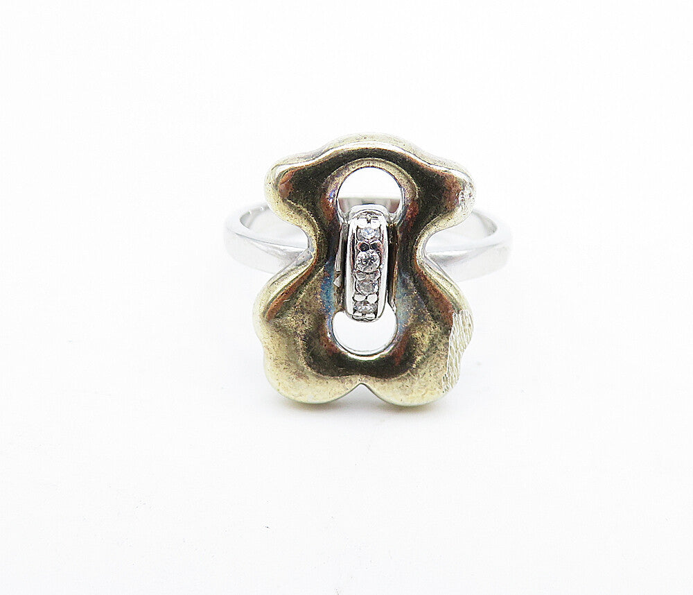 925 Sterling Silver  Topaz Two Tone Shiny Open Design Band Ring Sz 6  RG5283