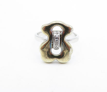 925 Sterling Silver  Topaz Two Tone Shiny Open Design Band Ring Sz 6  RG5283