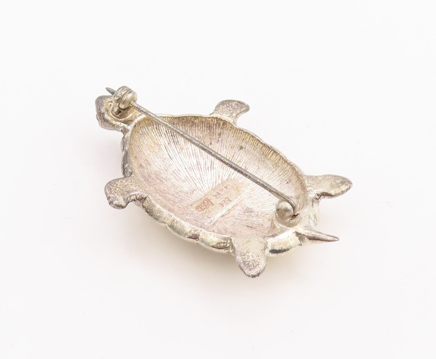 925 Sterling Silver Vintage Brooch Pin Minimalist Solid Carved Turtle   BP11107