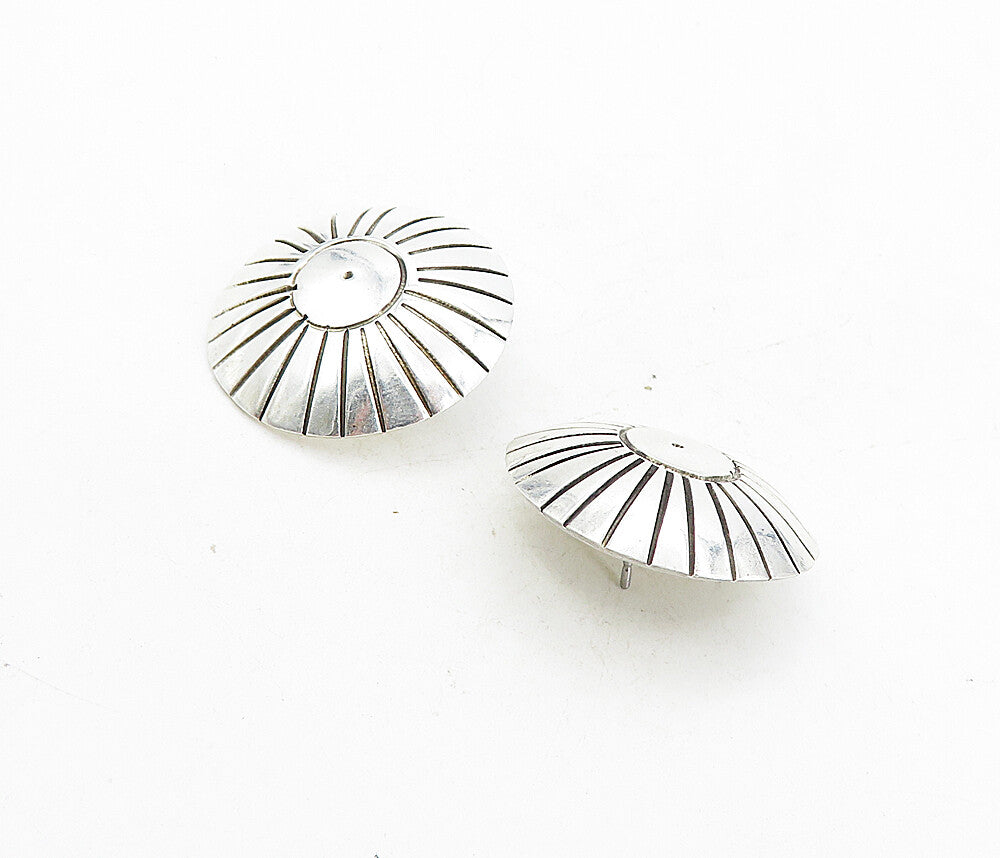 MEXICO 925 Sterling Silver  Vintage Shiny Wheel Button Drop Earrings  EG4092