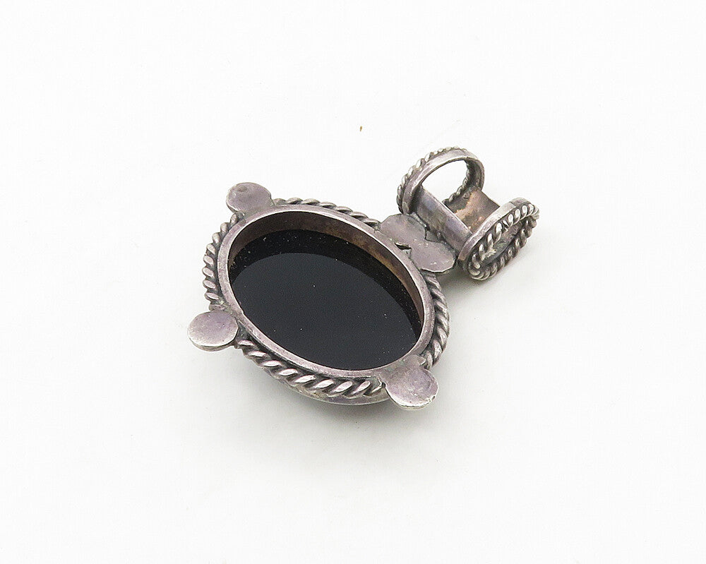 925 Sterling Silver  Vintage Cabochon Cut Black Onyx Twist Pendant  PT14366