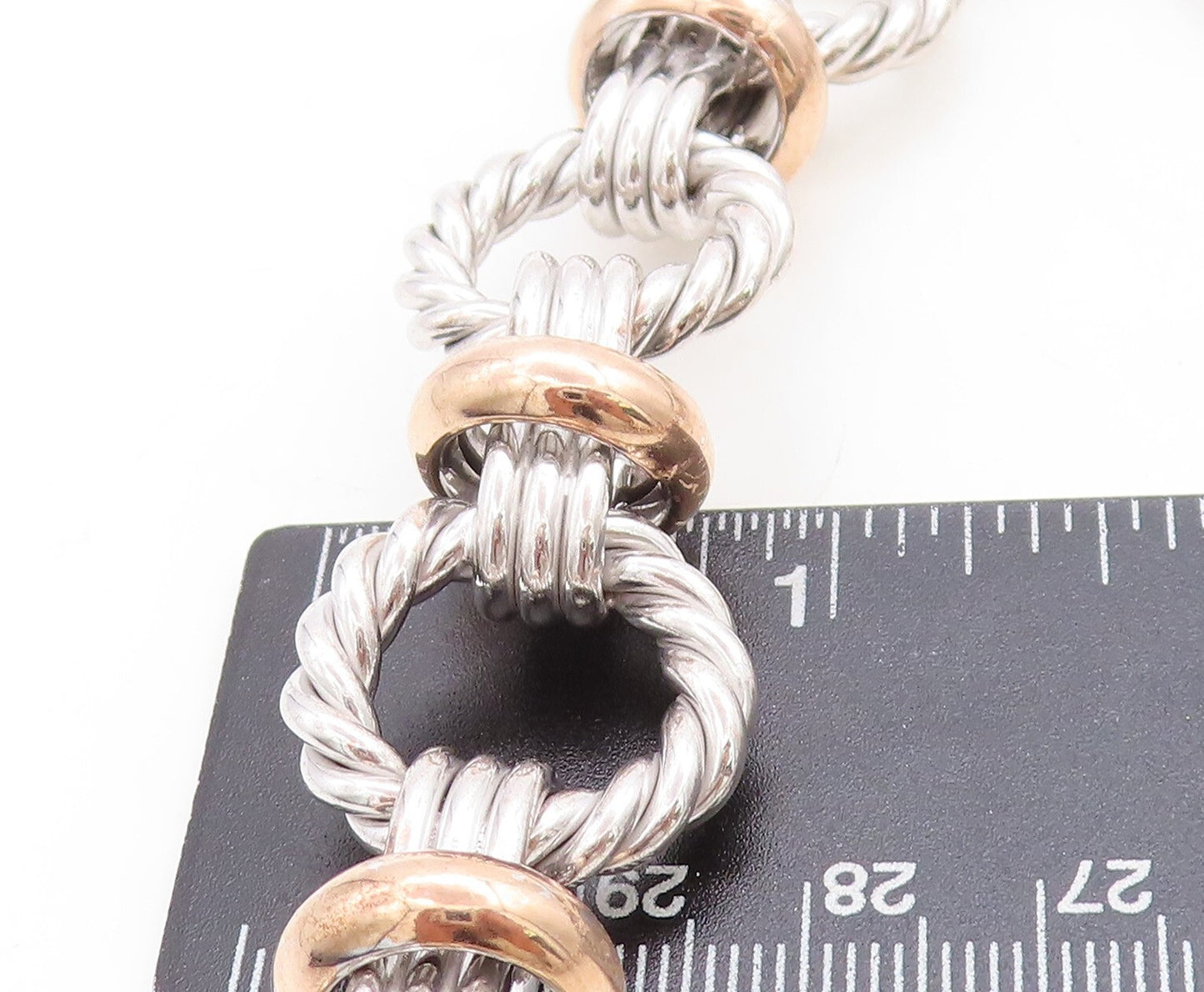 925 Sterling Silver  Vintage Shiny Two Tone Twist Link Chain Necklace  NE1874