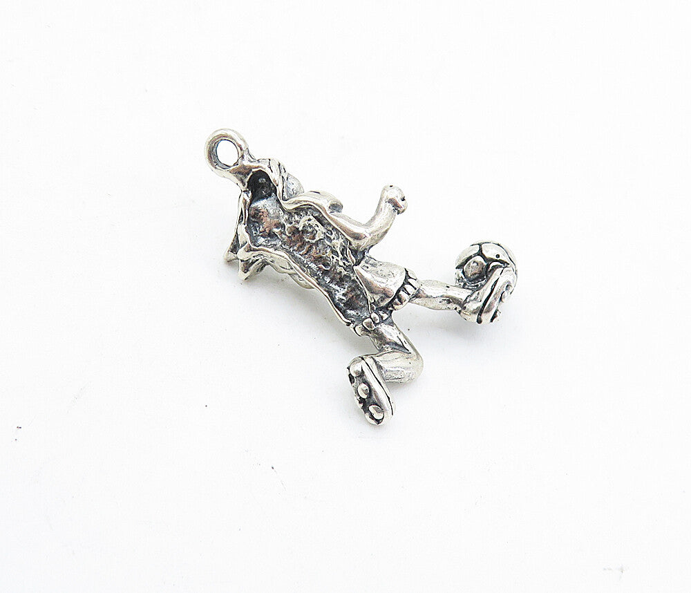 925 Sterling Silver  Vintage Sculpted Girl Playing Soccer Pendant  PT4800