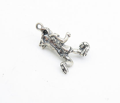 925 Sterling Silver  Vintage Sculpted Girl Playing Soccer Pendant  PT4800