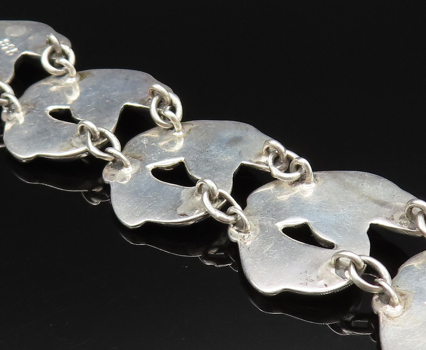 925 Sterling Silver Vintage Swirl Abstract With Bead Ball Link Bracelet BT9595