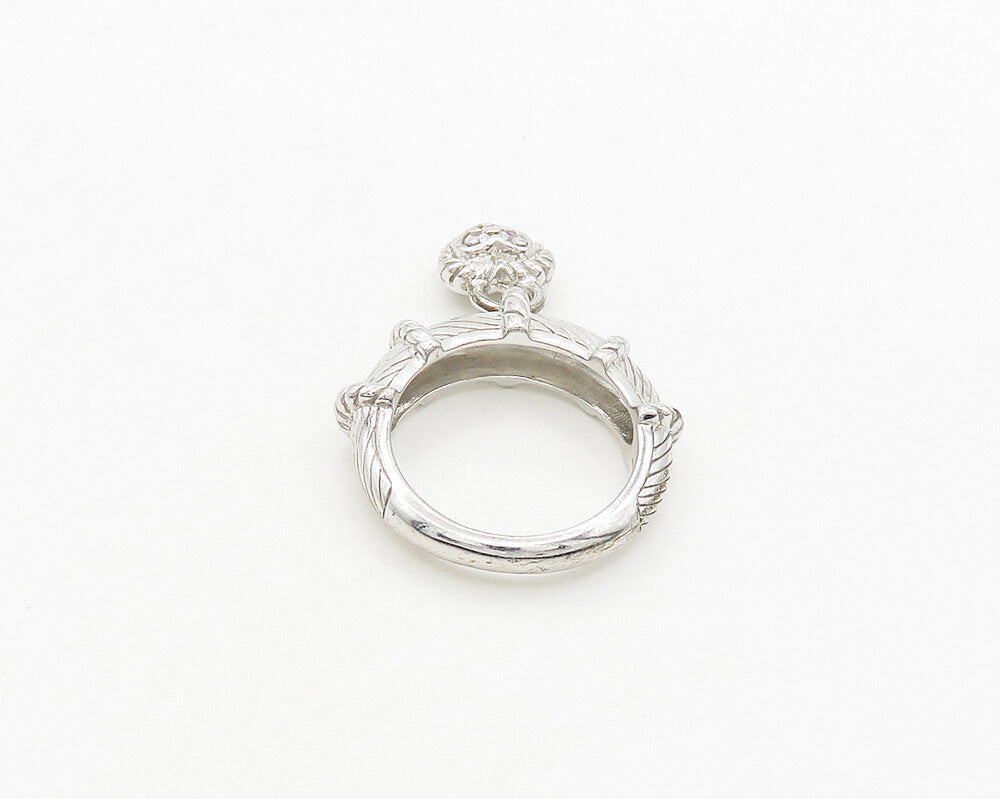 JUDITH RIPKA 925 Silver  Vintage Topaz Love Heart Band Ring Sz 6  RG19602