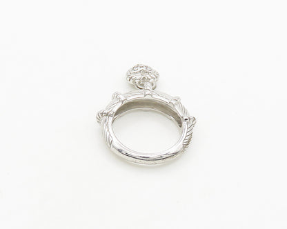 JUDITH RIPKA 925 Silver  Vintage Topaz Love Heart Band Ring Sz 6  RG19602