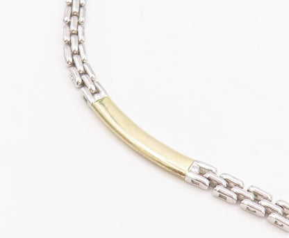925 Sterling Silver Vintage Necklace Gold Plated Brutalist Carved Links  NE4424
