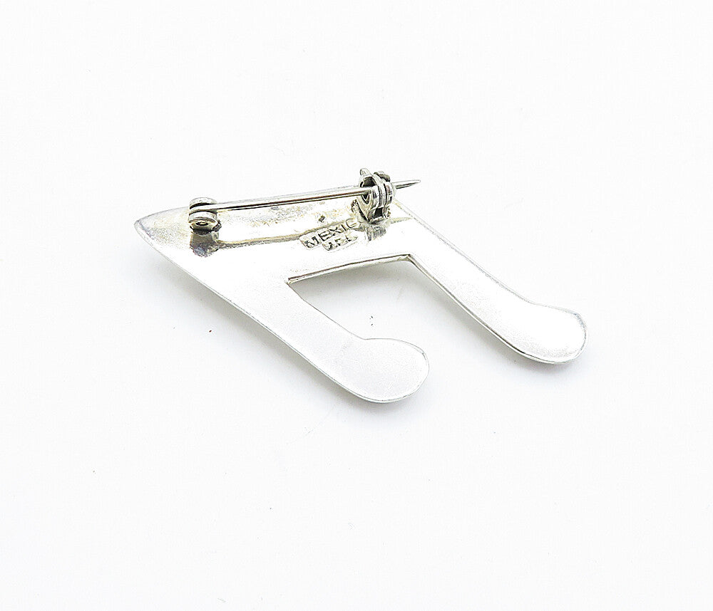 MEXICO 925 Sterling Silver  Vintage Shiny Hollow Music Note Brooch Pin  BP2640