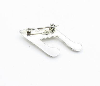 MEXICO 925 Sterling Silver  Vintage Shiny Hollow Music Note Brooch Pin  BP2640