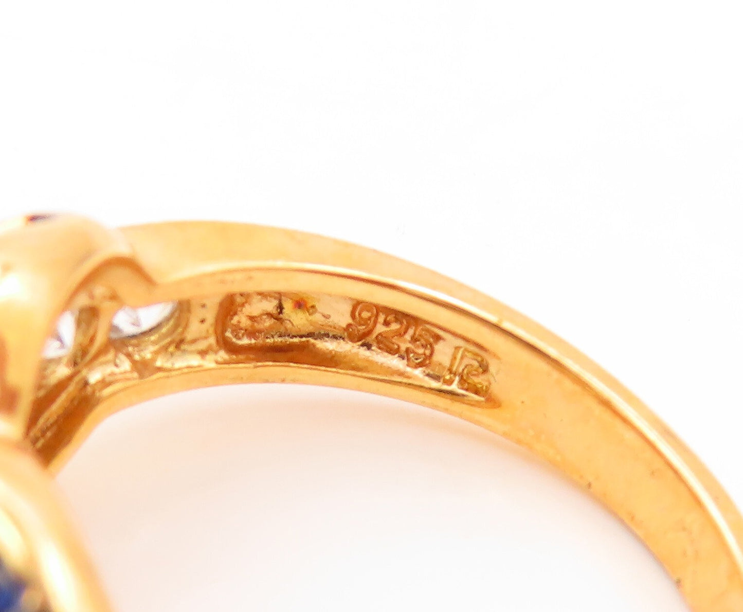 925 Sterling Silver Vintage Ring Gold Plated 3 Tone CZ Carved 'X'  Sz 8  RG31800