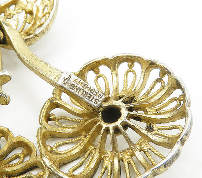 GERMANY 925 Sterling Silver Vintage Gold Plated Filigree Floral Brooch BP6297