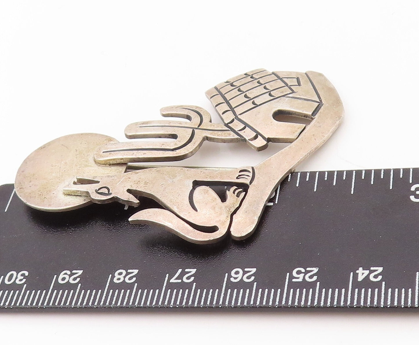 925 Sterling Silver Vintage Brooch Pin MEXICO Howling Wolf On Full Moon  BP11170