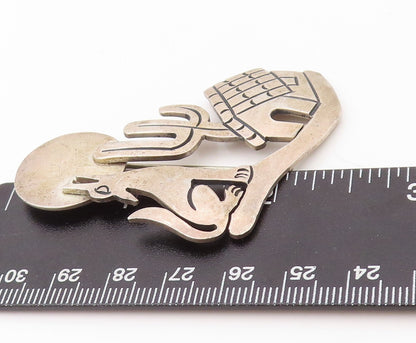 925 Sterling Silver Vintage Brooch Pin MEXICO Howling Wolf On Full Moon  BP11170