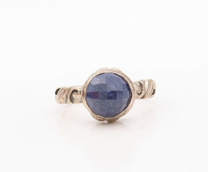 925 Sterling Silver Vintage Ring Swirly Carved Band Round Gemstone Sz 7  RG30693