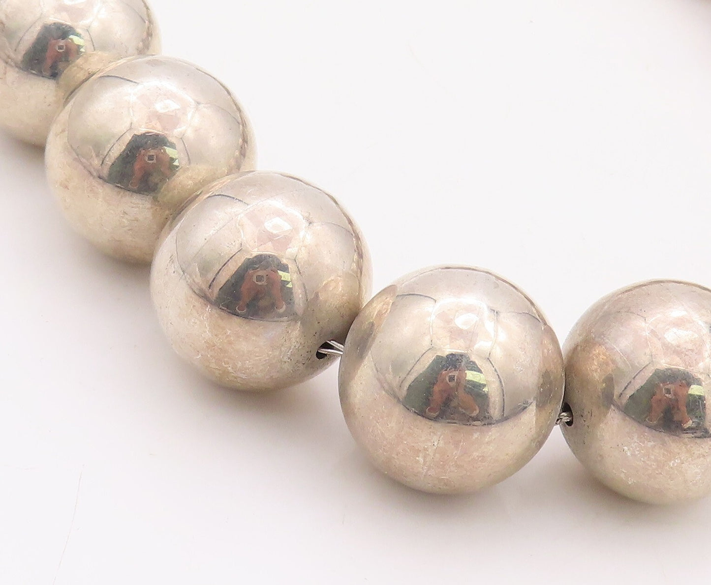 925 Sterling Silver Vintage Necklace Modernist Solid Large Beads Chain  NE4347