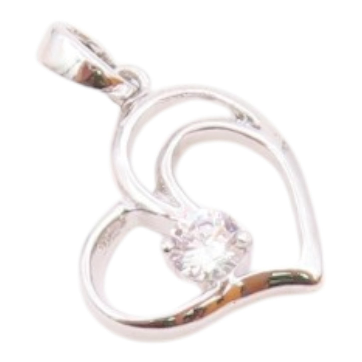 925 Sterling Silver  Vintage Single Cubic Zirconia Love Heart Pendant  PT21555