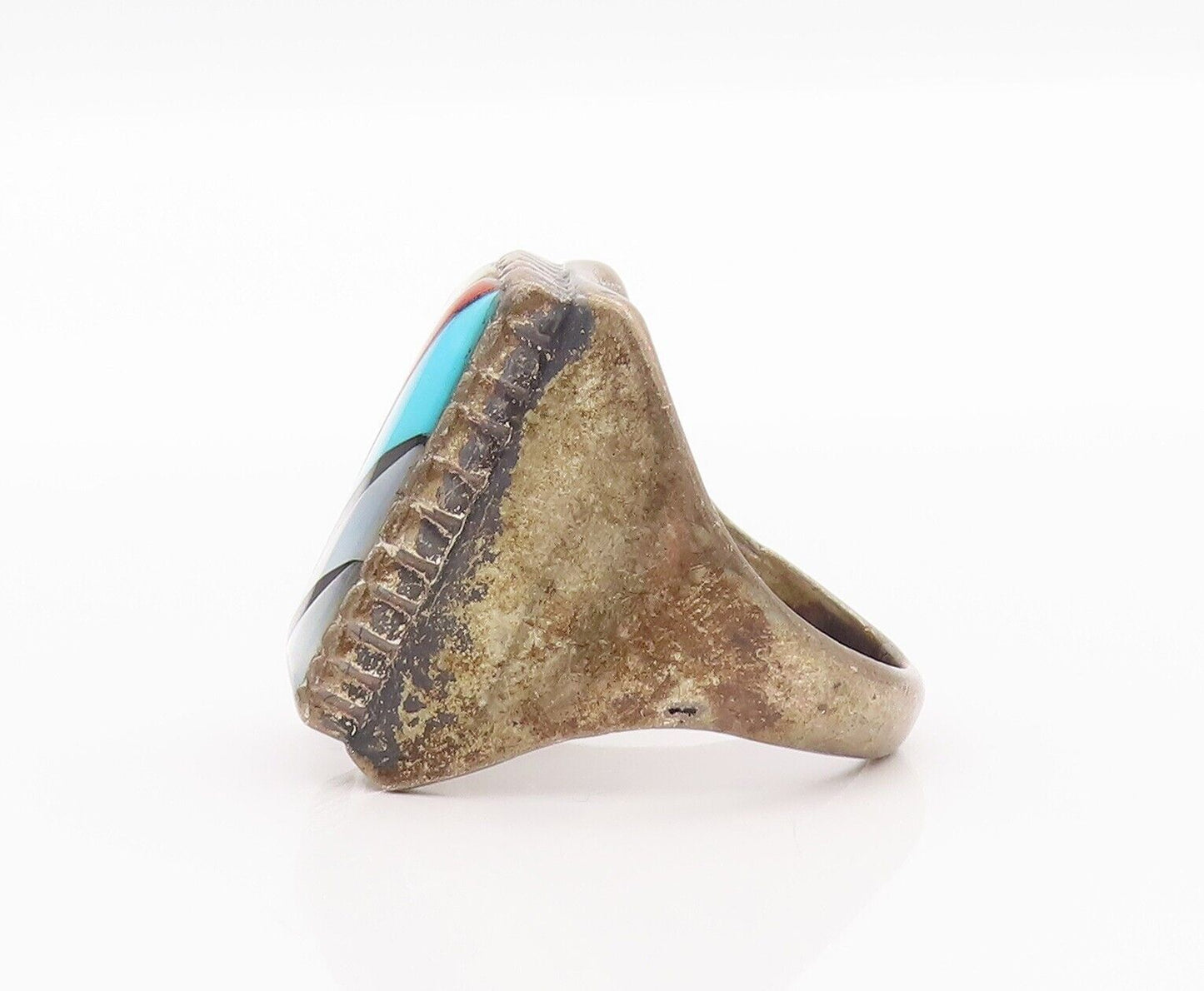 925 Sterling Silver Vintage Ring NAVAJO Multiple Gemstones Inlay Sz 9.5  RG28227