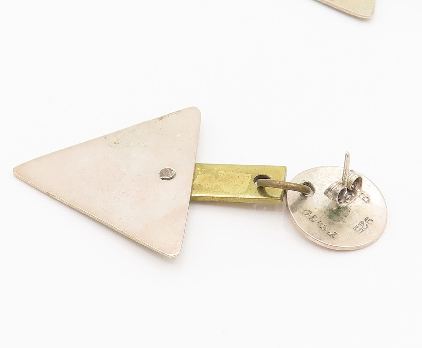 MEXICO 925 Silver  Vintage Two Tone Triangle Arrow Dangle Earrings  EG12397