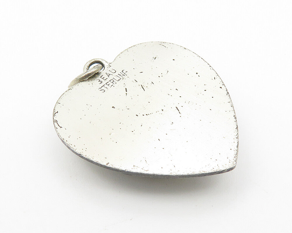 BEAU 925 Sterling Silver  Vintage Shiny Swirl Love Heart Drop Pendant  PT8520