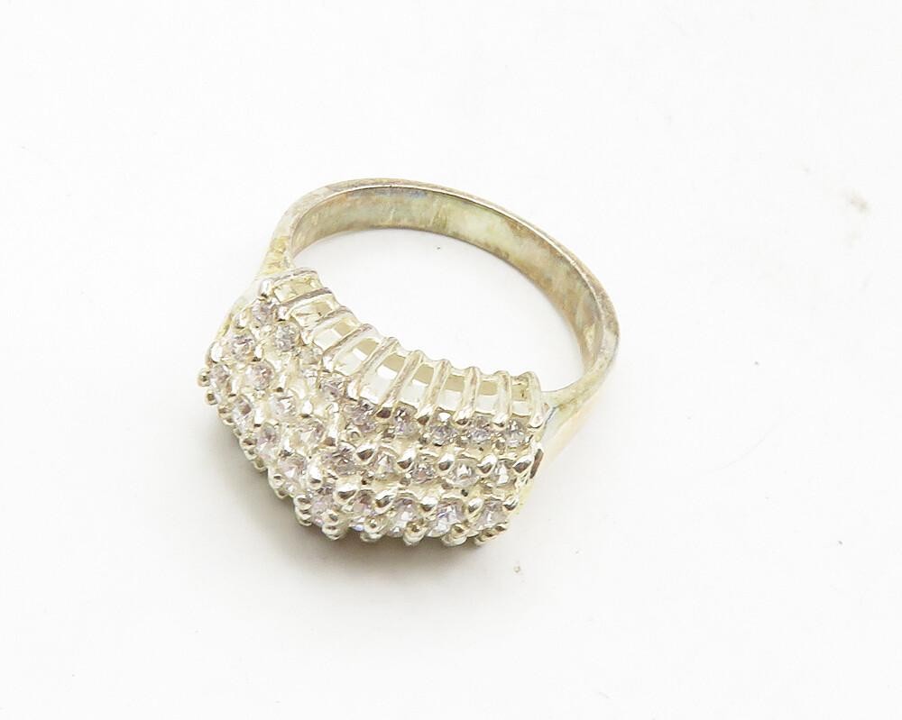 925 Sterling Silver  Cubic Zirconia Cluster Pointed Dome Band Ring Sz 9 RG9703
