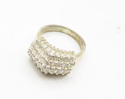 925 Sterling Silver  Cubic Zirconia Cluster Pointed Dome Band Ring Sz 9 RG9703