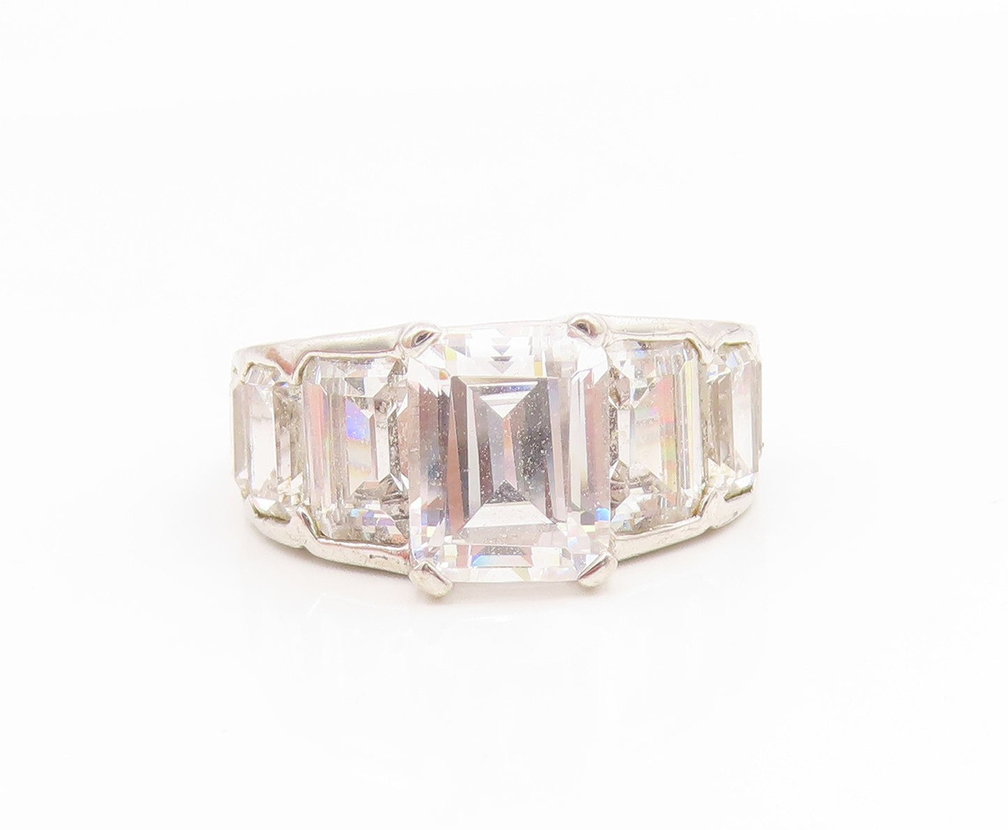 925 Sterling Silver Vintage Ring CZ Step Cut Elegant Statement Band Sz 6 RG35058