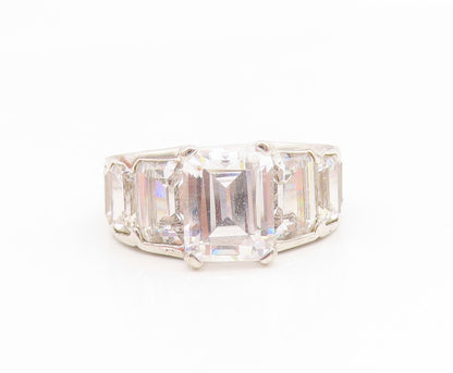 925 Sterling Silver Vintage Ring CZ Step Cut Elegant Statement Band Sz 6 RG35058