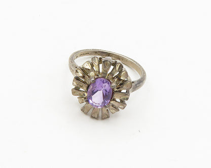 KABANA 925 Sterling Silver  Vintage Amethyst Floral Cocktail Ring Sz 6 RG18726