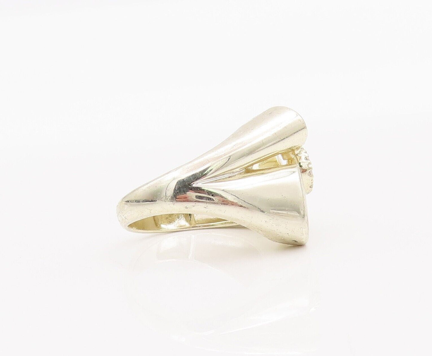 925 Sterling Silver Vintage Ring Floral Designer Modernist CZ  Sz 5.5  RG28239