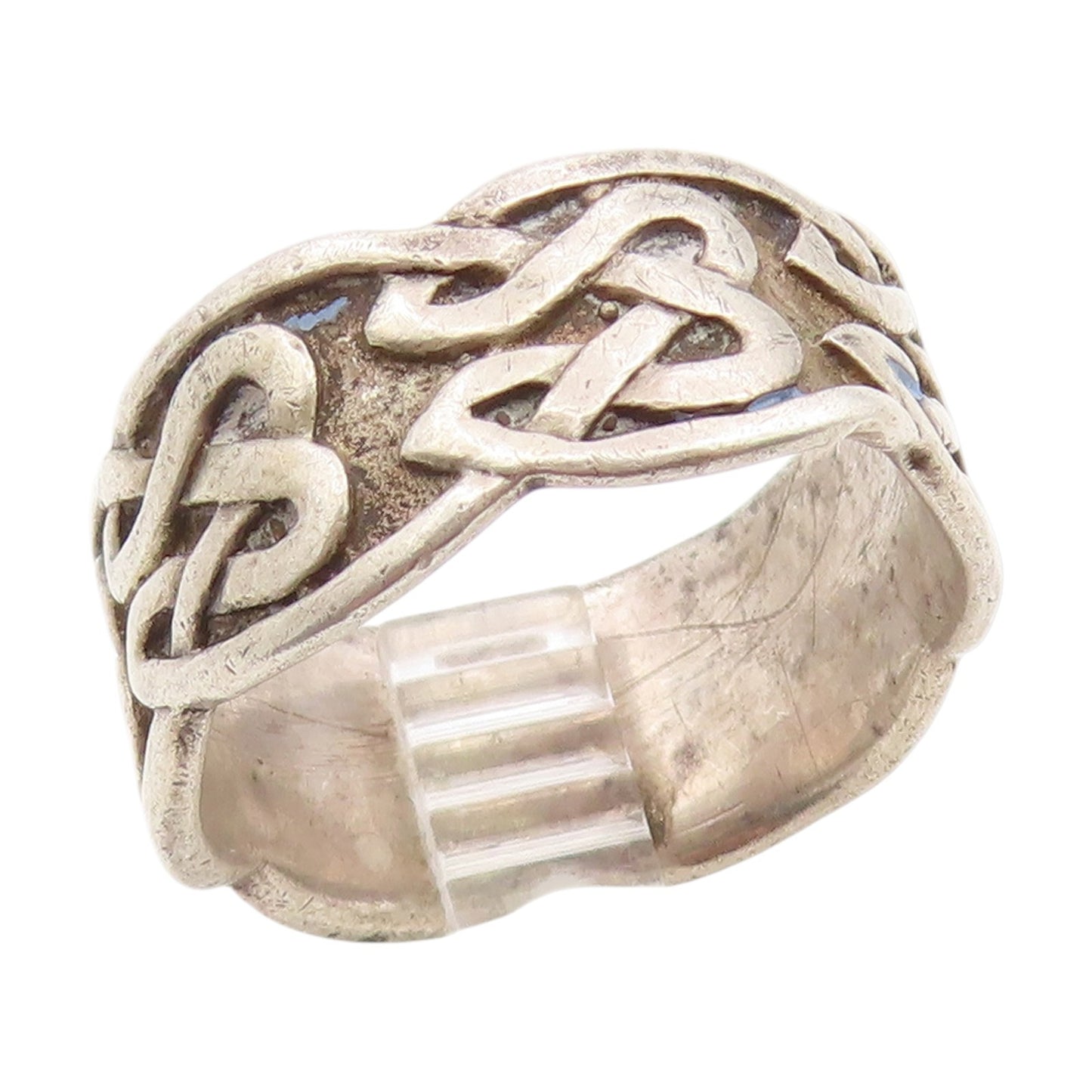 925 Sterling Silver Vintage Ring Carved Celtic Knot Wide Band  Sz 10.5  RG34905