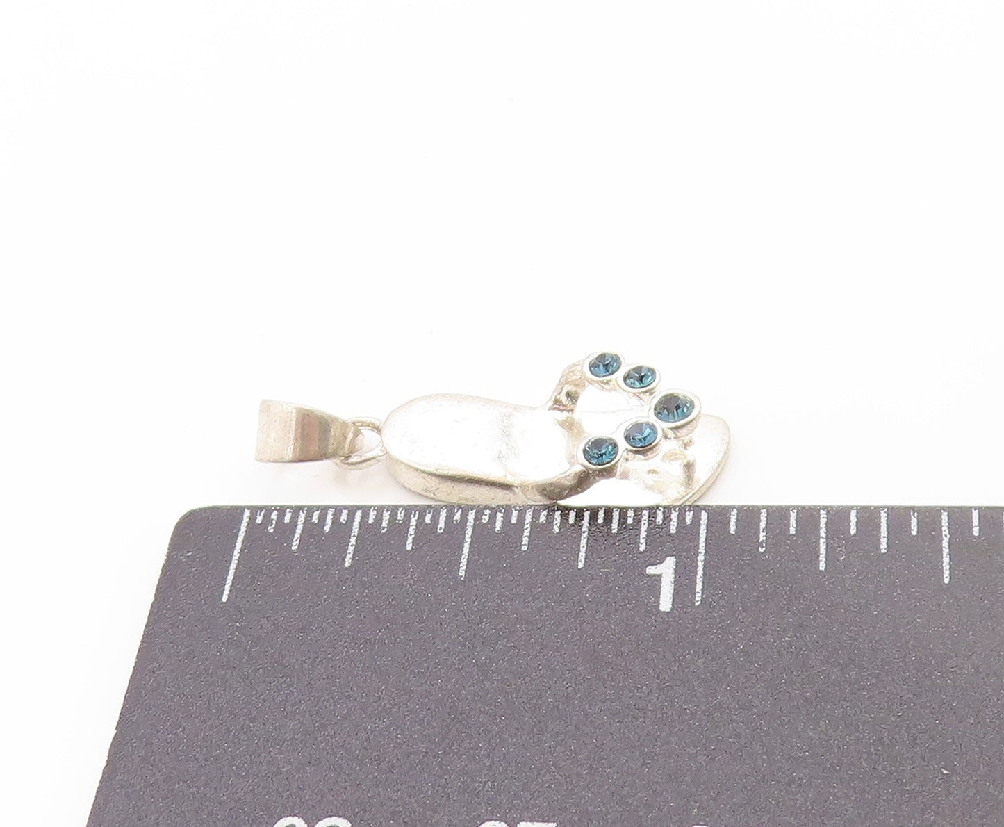 925 Sterling Silver Vintage Pendant Blue Topaz Flip Flop Foot Ware Charm PT25038