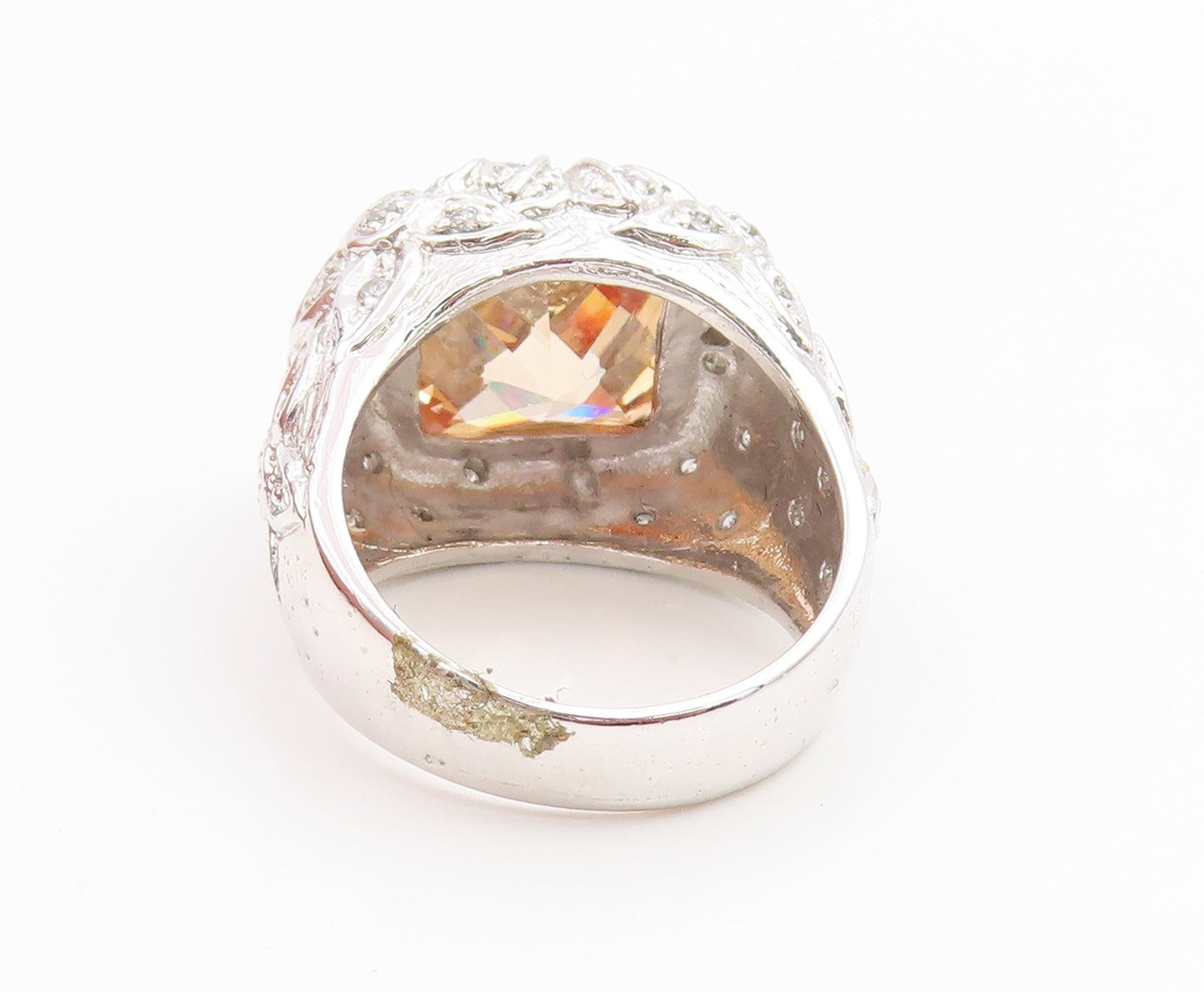 925 Sterling Silver Vintage Ring Citrine & CZ Floral Motif Band  Sz 8  RG35373