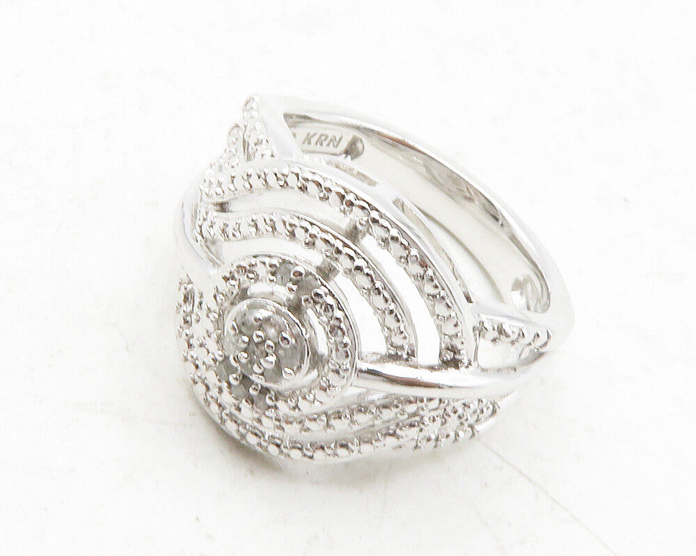 925 Sterling Silver   Genuine Diamonds Round Split Band Ring Sz 7  RG12495