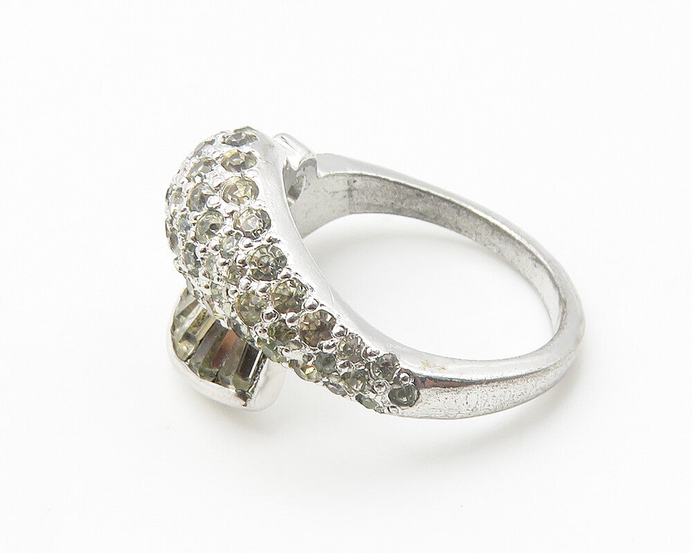 925 Sterling Silver  Vintage Cubic Zirconia Bypass Band Ring Sz 6  RG10281
