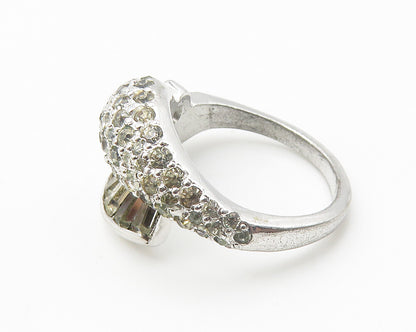 925 Sterling Silver  Vintage Cubic Zirconia Bypass Band Ring Sz 6  RG10281