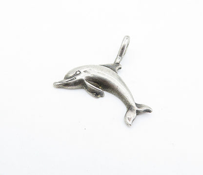 925 Sterling Silver  Vintage Petite Dark Tone Leaping Dolphin Pendant  PT4036