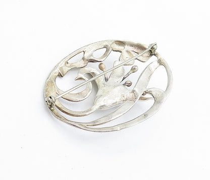 925 Sterling Silver  Vintage Antique Sculpted Floral Ribbon Brooch Pin  BP1629