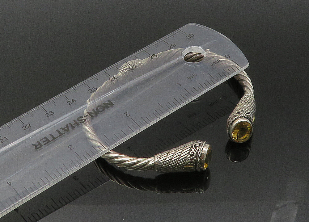 925 Sterling Silver & 18K GOLD  Vintage Citrine Twist Cuff Bracelet  BT8676