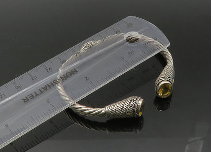 925 Sterling Silver & 18K GOLD  Vintage Citrine Twist Cuff Bracelet  BT8676