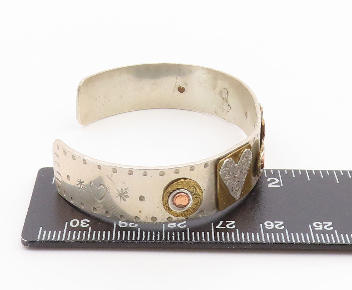 925 Sterling Silver Vintage Bracelet NAVAJO MALONEY Multi Tone Cuff  BT11786