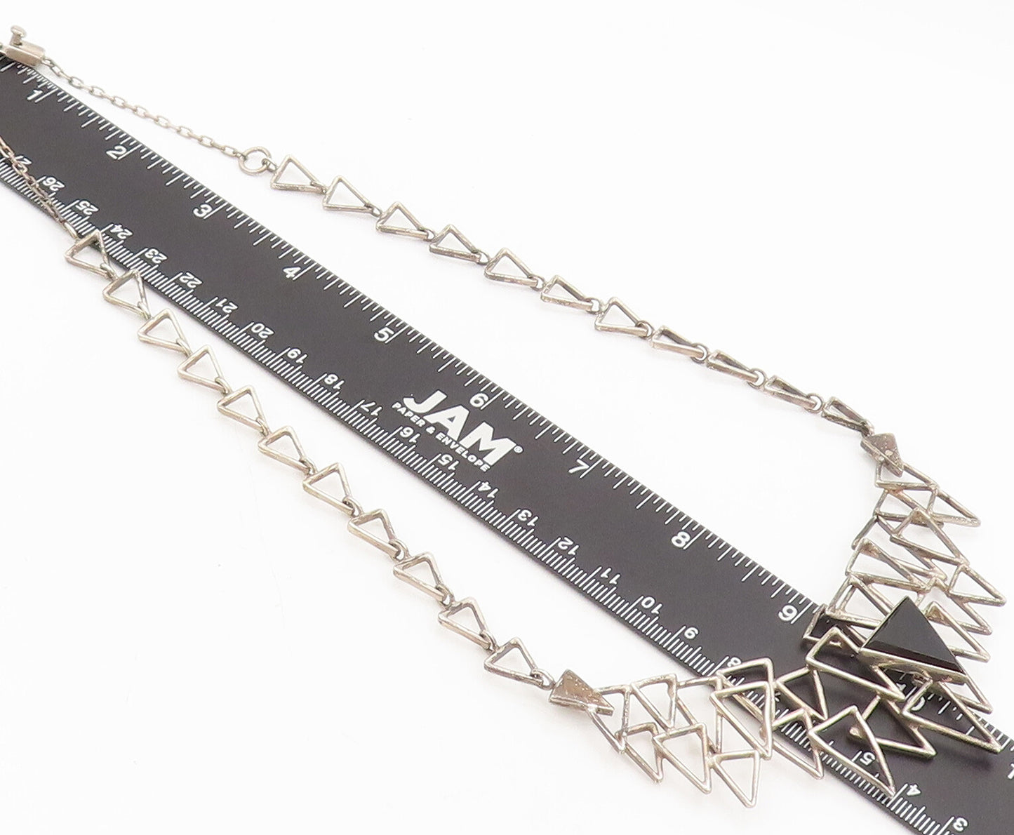 MEXICO 925 Sterling Silver  Vintage Brutalist Triangular Onyx Necklace  NE4196