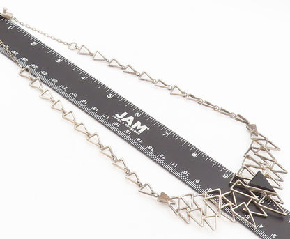 MEXICO 925 Sterling Silver  Vintage Brutalist Triangular Onyx Necklace  NE4196