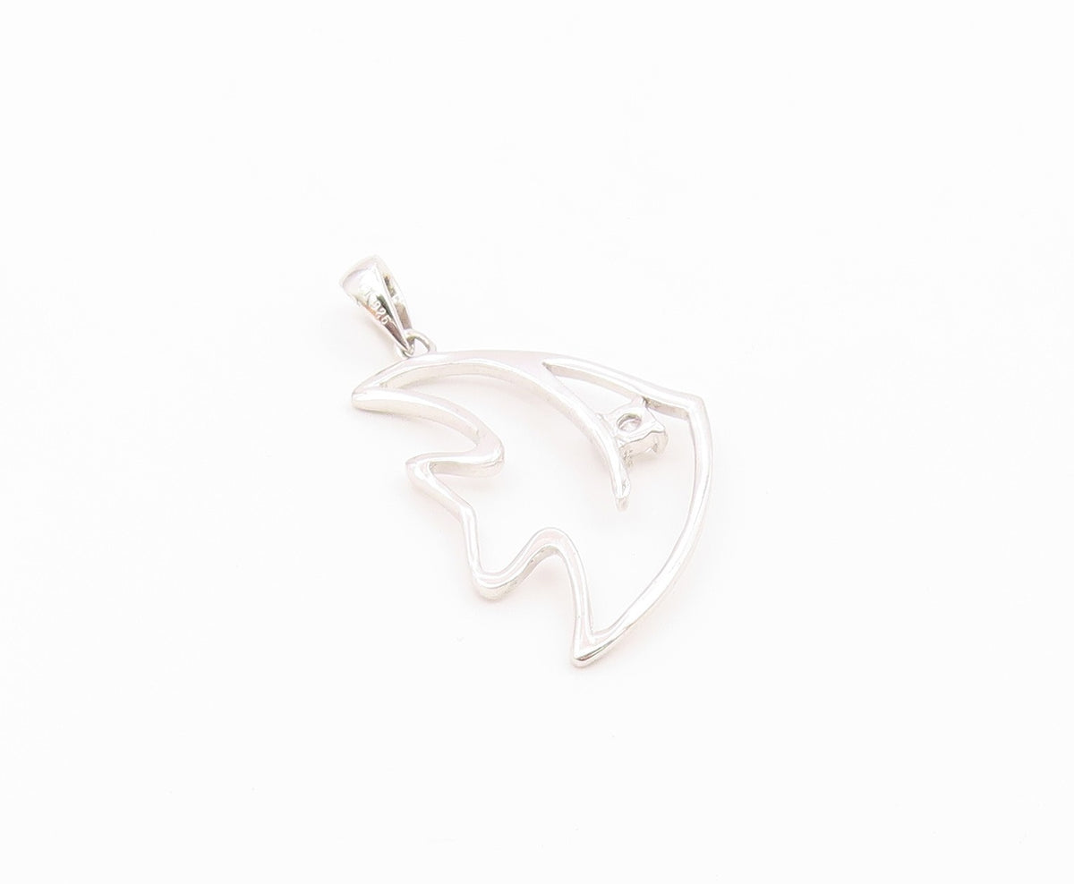 925 Sterling Silver  Vintage Cubic Zirconia Fish Outline Pendant  PT19052