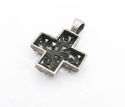 925 Sterling Silver  Vintage Dark Tone Swirl Pattern Cross Pendant  PT4537