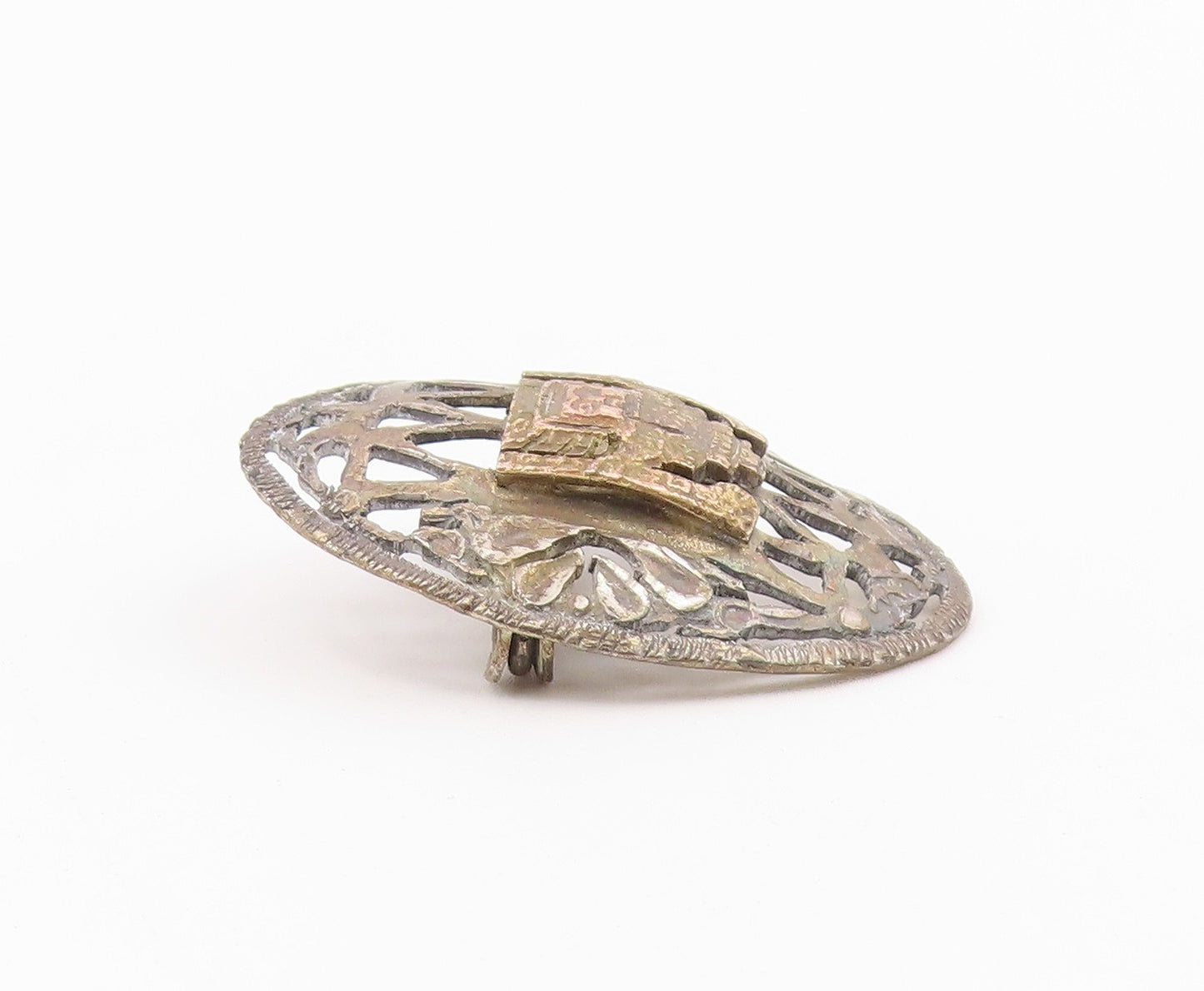 18K GOLD & 925 Silver  Vintage Openwork Tribal Warrior Brooch Pin  BP10245