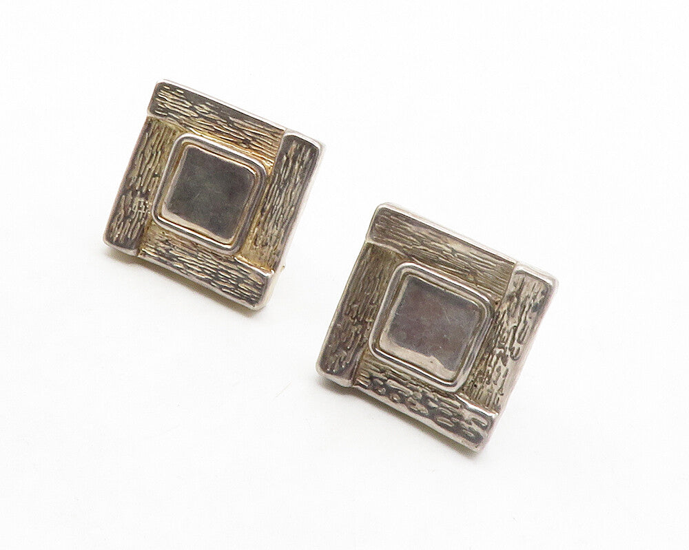 925 Sterling Silver  Vintage Sculpted Hollow Square Drop Earrings  EG6883