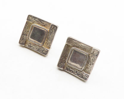 925 Sterling Silver  Vintage Sculpted Hollow Square Drop Earrings  EG6883