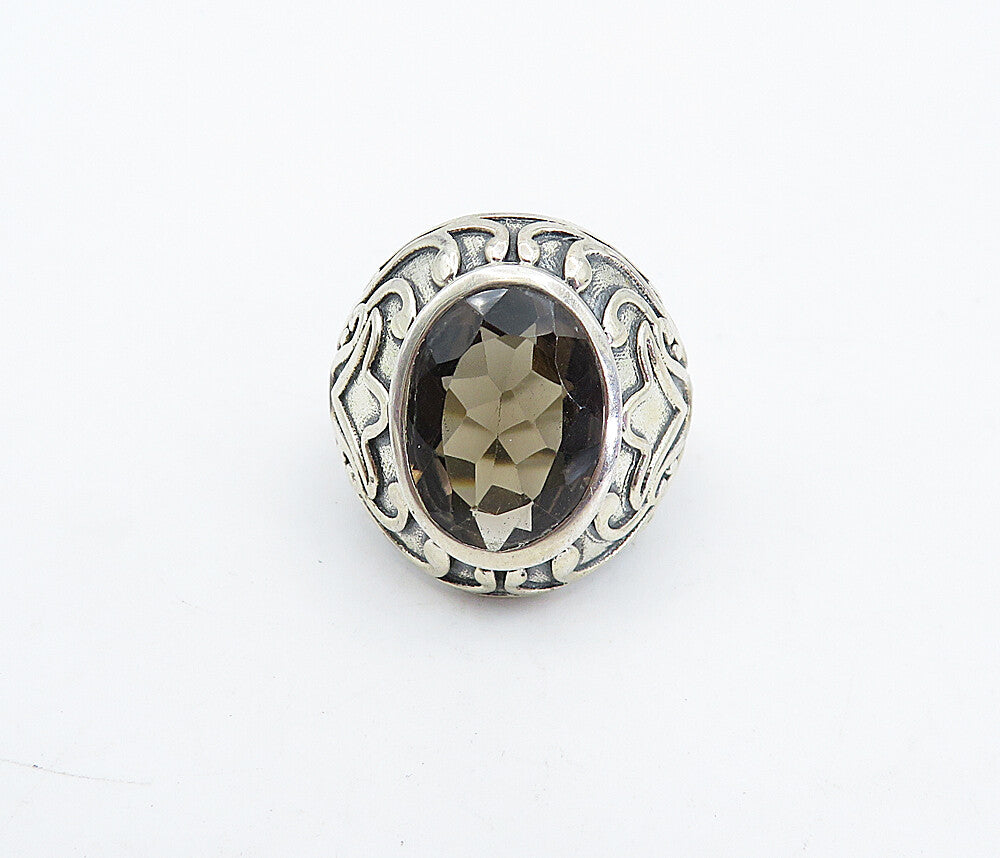 925 Sterling Silver Vintage Smoky Topaz Swirl Cocktail Ring Sz 7 RG4505